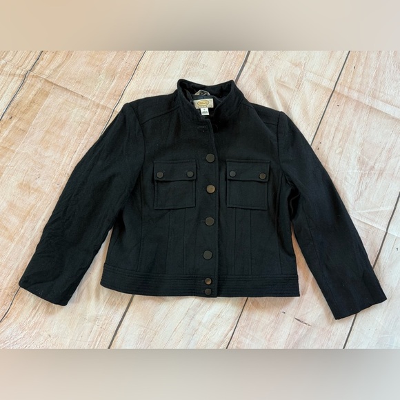 Talbots Petites Military Style Blazer Jacket Size 10 Italian Wool Black Vtg - Picture 1 of 7